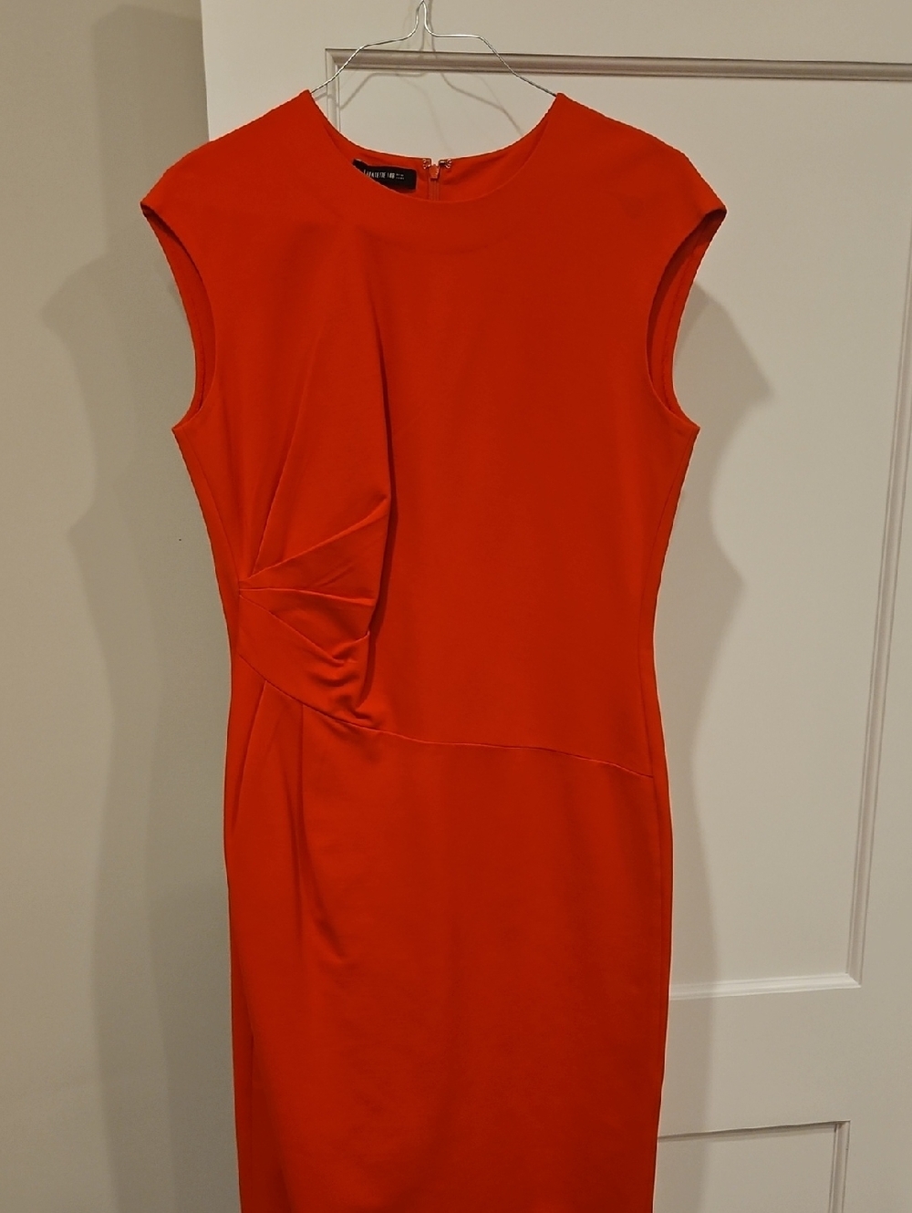 Lafayette 148 New York Orange-Red Sleeveless Midi Sheath Dress Womens 14